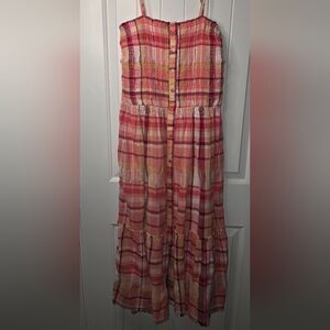 True Craft Cotton Spandex Spaghetti Strap Plaid Maxi Dress Large